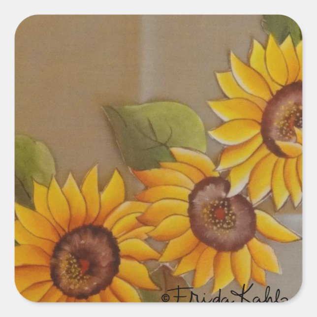 Sticker Carré Fleurs de soleil peintes par Frida Kahlo (Devant)