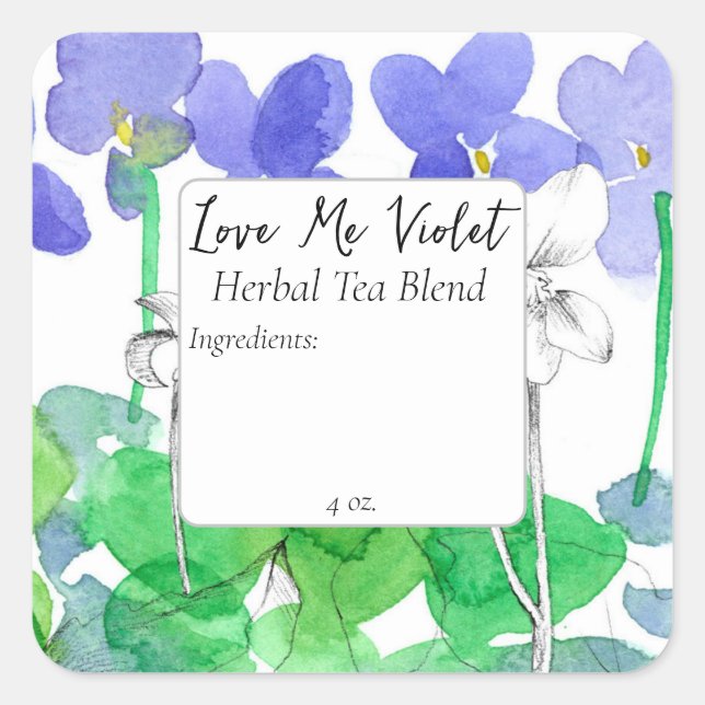 Sticker Carré Fleurs de violet Blend de thé à base de plantes (Devant)