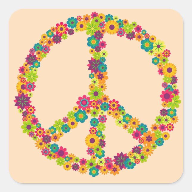 Sticker Carré Fleurs des signes de paix hippie (Devant)