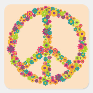 Sticker Carré Fleurs des signes de paix hippie