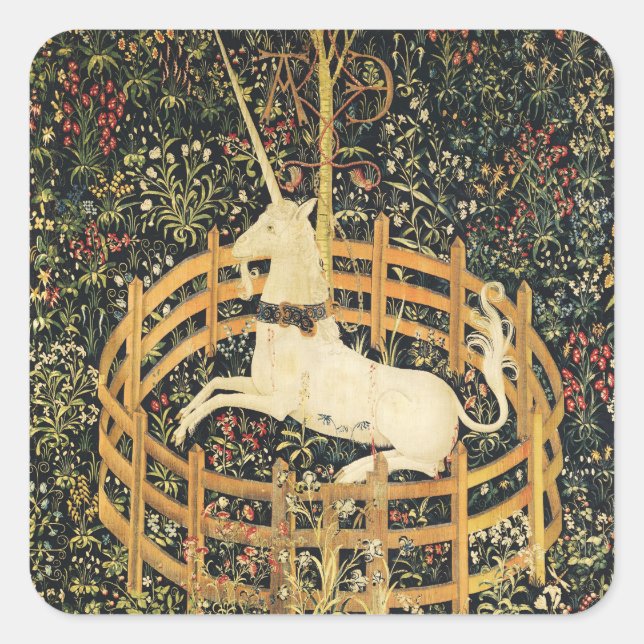 STICKER CARRÉ FLEURS D'IMAGINAIRES GOTHIQUES UNICORNES, MOTIFS F (Devant)