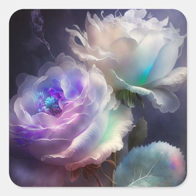 Sticker Carré Fleurs d'Iridescence Arc-en-Ciel (Devant)