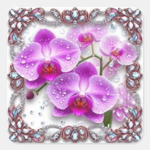 Sticker Carré Fleurs d'orchidées roses élégantes