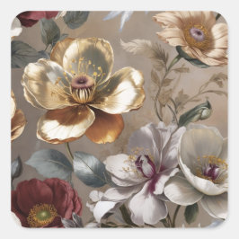 Sticker Carré Fleurs dorées