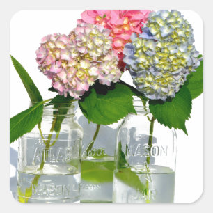 Sticker Carré Fleurs élégantes en bocal de mason