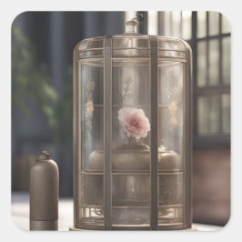 Sticker Carré fleurs en cage à oiseaux