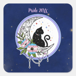 Sticker Carré Fleurs et chats en galaxie dans les couleurs du dr