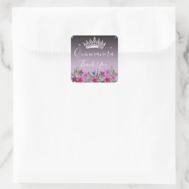 Sticker Carré Fleurs et Merci papillon Quinceanera
