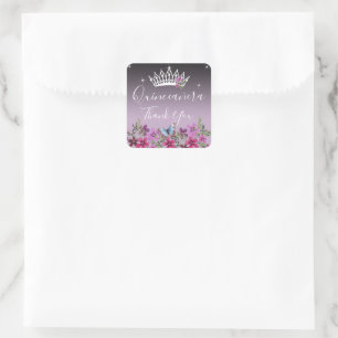 Sticker Carré Fleurs et Merci papillon Quinceanera