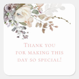 Sticker Carré Fleurs et Prosecco Merci Shower de Mariage