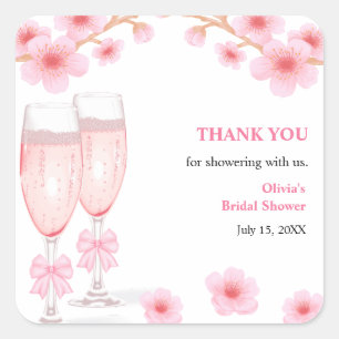 Sticker Carré Fleurs et Prosecco Remerciements de l'enterrement 