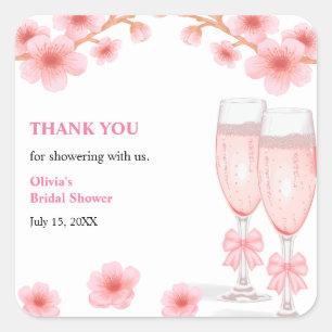 Sticker Carré Fleurs et Prosecco Remerciements de l'enterrement 