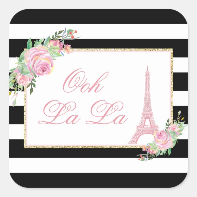 Sticker Carré Fleurs et Tour Eiffel Fête d'anniversaire (Devant)