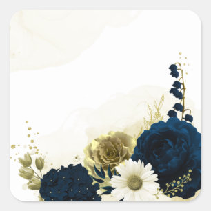 Sticker Carré fleurs Extraordinaires en ivoire bleu marine
