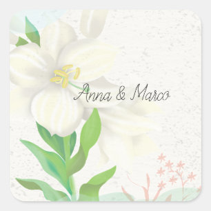Sticker Carré Fleurs faire-part de mariage délicates