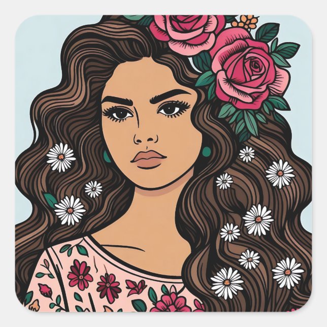 Sticker Carré Fleurs Fiesta Feminine Floral (Devant)