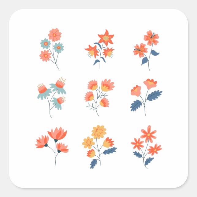 Sticker Carré Fleurs fleurs sauvages Botanique (Devant)