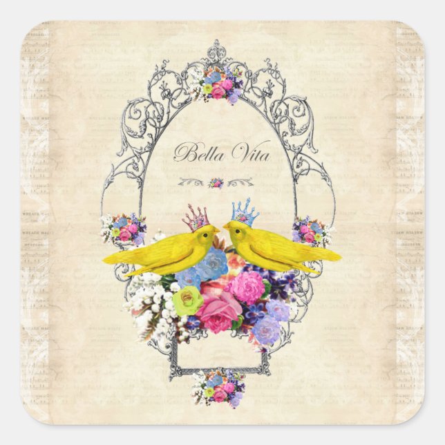 Sticker Carré Fleurs, Floral, Jardin, Printemps, Nature, Plante (Devant)