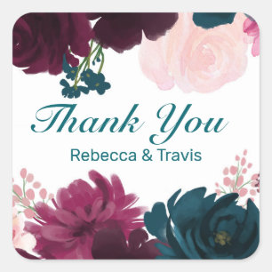 Sticker Carré Fleurs Florales Fleurs de Prunier Merci - Autocoll