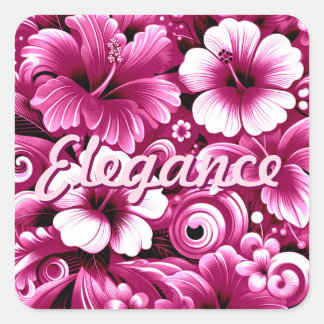 Sticker Carré Fleurs hawaïennes tropicales Hibiscus rose blanc
