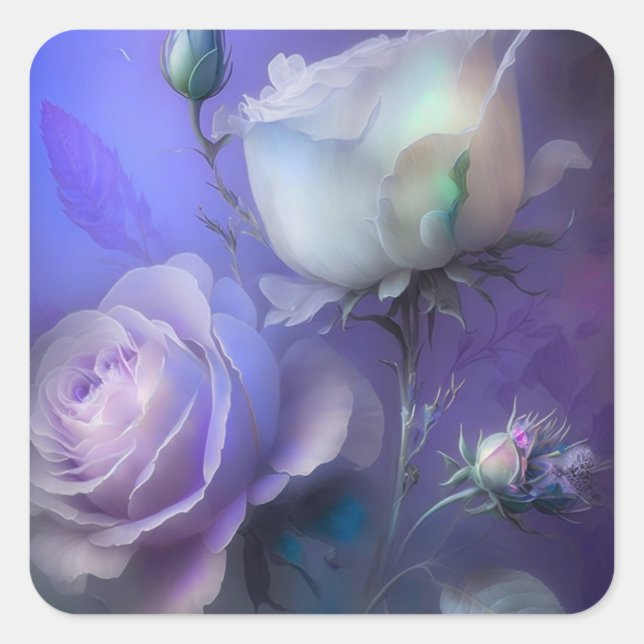 Sticker Carré Fleurs Iridescentes Violet Pastel Joli (Devant)