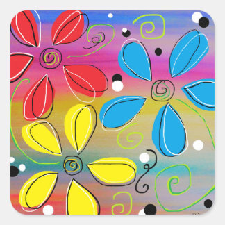 Sticker Carré Fleurs lumineuses entrelacées