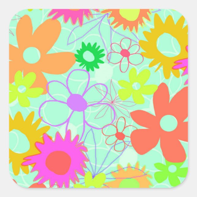 Sticker Carré Fleurs mixtes (Devant)