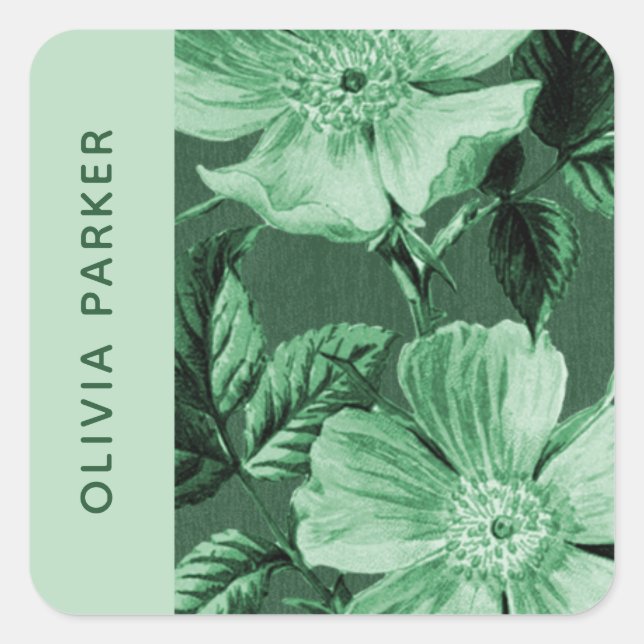 Sticker Carré Fleurs monochromatiques vertes Sceau d'enveloppe f (Devant)