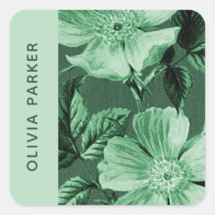 Sticker Carré Fleurs monochromatiques vertes Sceau d'enveloppe f