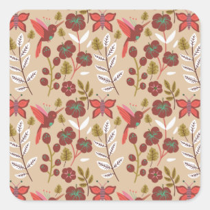 Sticker Carré Fleurs motifs florales sans soudure, oiseaux, papi