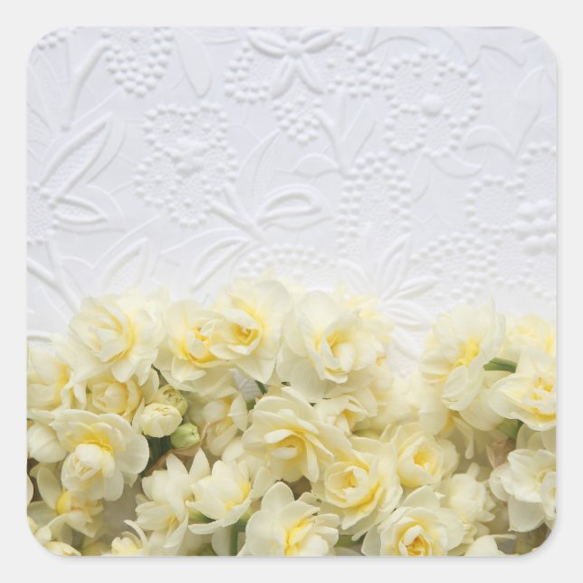 Sticker Carré Fleurs Narcisse contre papier texturé (Devant)