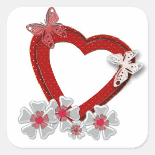 Sticker Carré Fleurs papillon cœur rouge Saint-Valentin amour no