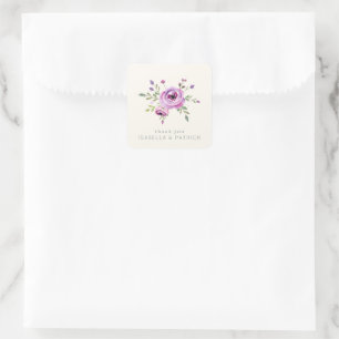Sticker Carré Fleurs Pastel Romantiques Aquarelle