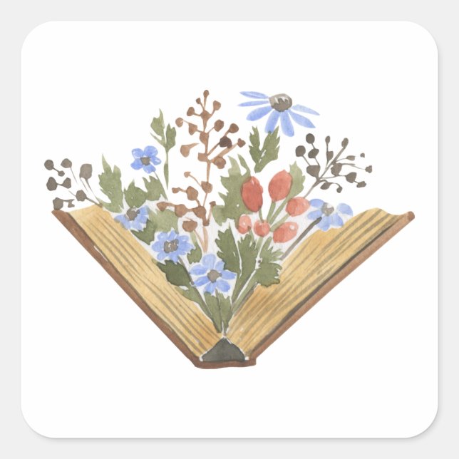 Sticker Carré Fleurs poussant d'un livre  (Devant)
