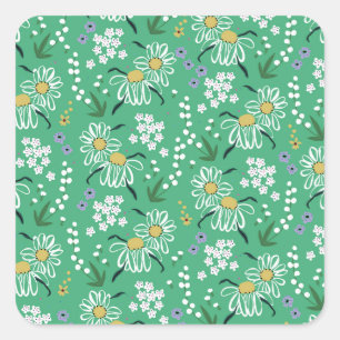 Sticker Carré Fleurs Rétro, Motif Botanique Sans Couture.