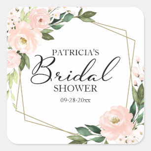 Sticker Carré Fleurs rose blush Mariage géométrique Shower