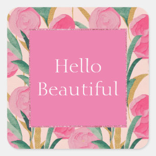 Sticker Carré Fleurs rose or