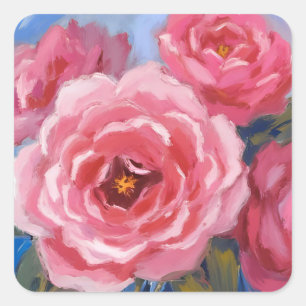 Sticker Carré Fleurs roses