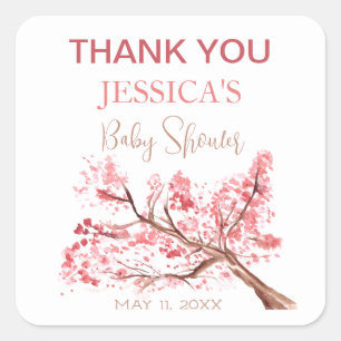 Sticker Carré Fleurs roses cerise Fleur rose Fille Baby shower
