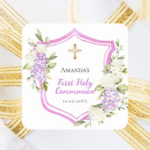 Sticker Carré Fleurs roses de la première communion