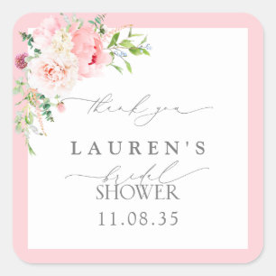 Sticker Carré Fleurs Roses Élégantes de Mariage Remerciements