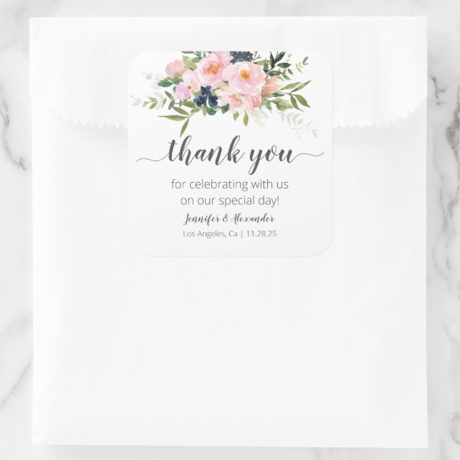Sticker Carré Fleurs roses et bleues (Sac)