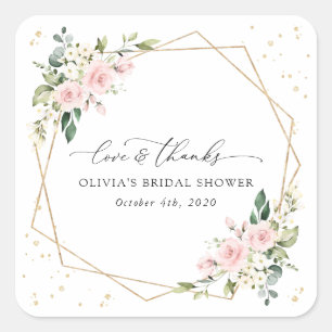 Sticker Carré Fleurs roses, Fleurs blanches, Boho, Fête des mari
