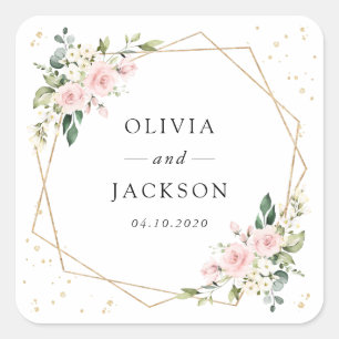 Sticker Carré Fleurs roses, Fleurs blanches, Verdure, Mariage