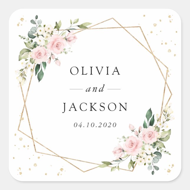 Sticker Carré Fleurs roses, Fleurs blanches, Verdure, Mariage (Devant)