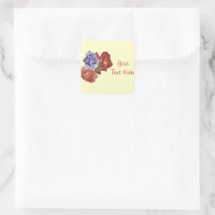 Sticker Carré fleurs roses rouges et bourgeons roses fleuristes