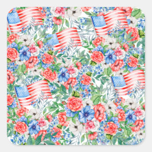 Sticker Carré Fleurs rouges, blanches et bleues  Fête patriotiqu