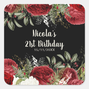 Sticker Carré Fleurs rouges élégantes de Noël pour fête d'annive