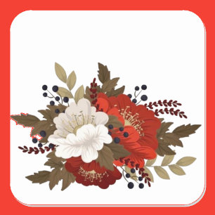 Sticker Carré Fleurs rouges et blanches d'hiver