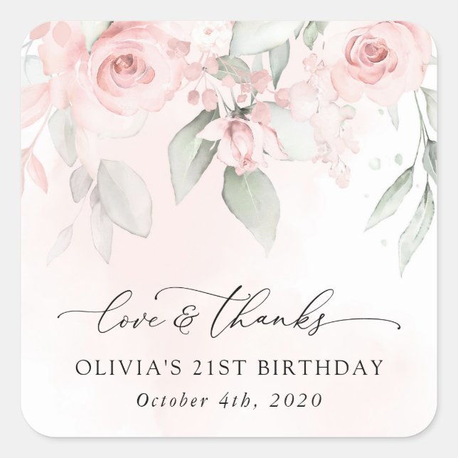 Sticker Carré Fleurs Rouges, Fleurs Roses, Boho, Anniversaire (Devant)